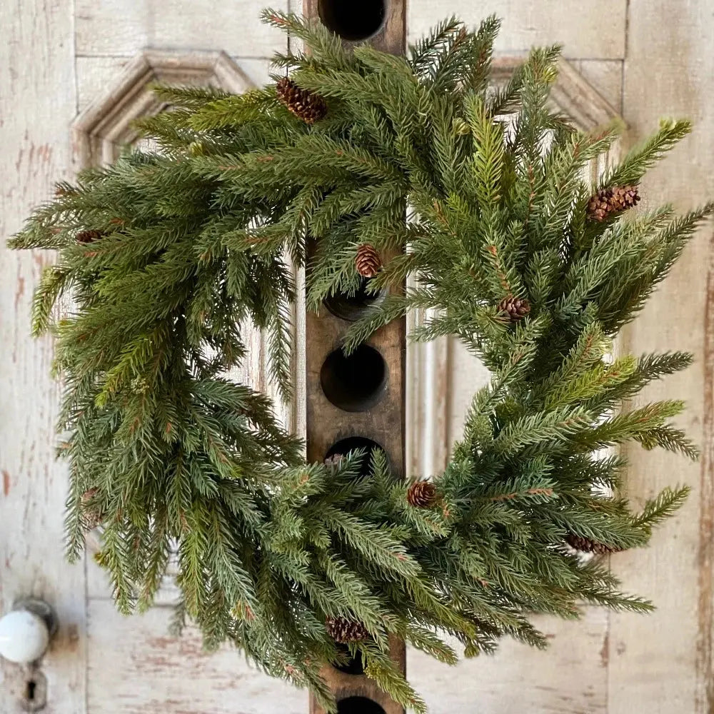 Home Smith White Spruce Wreath with Petite Cones Lancaster Home Holiday Wreaths