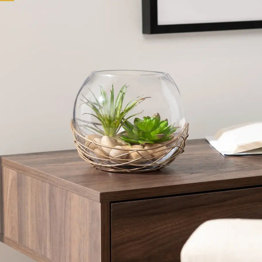 Wire Nest Glass Ball Vase Terrariums - Home Smith