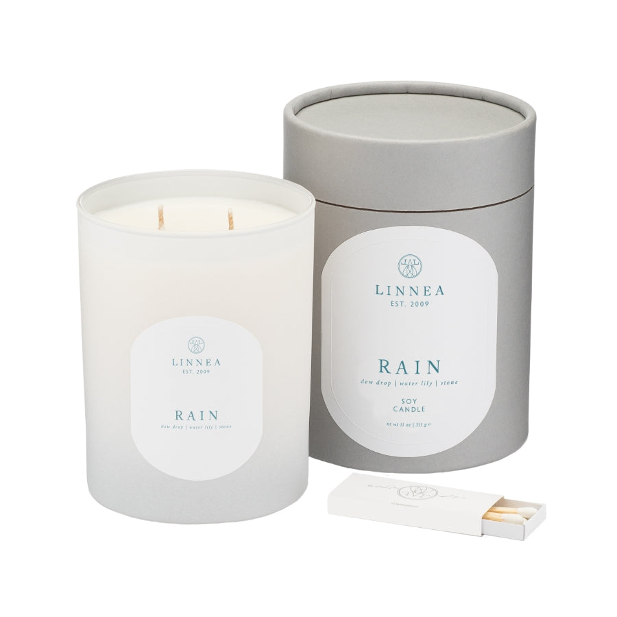 Linnea scented soy wax candle in Rain at Home Smith