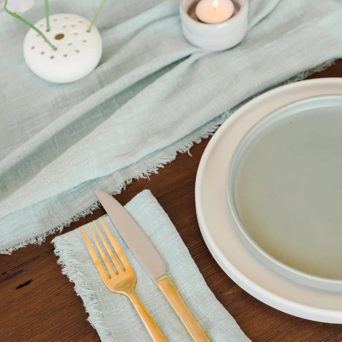 Sage Gauze Cotton Table Runner and Napkins at Home Smith