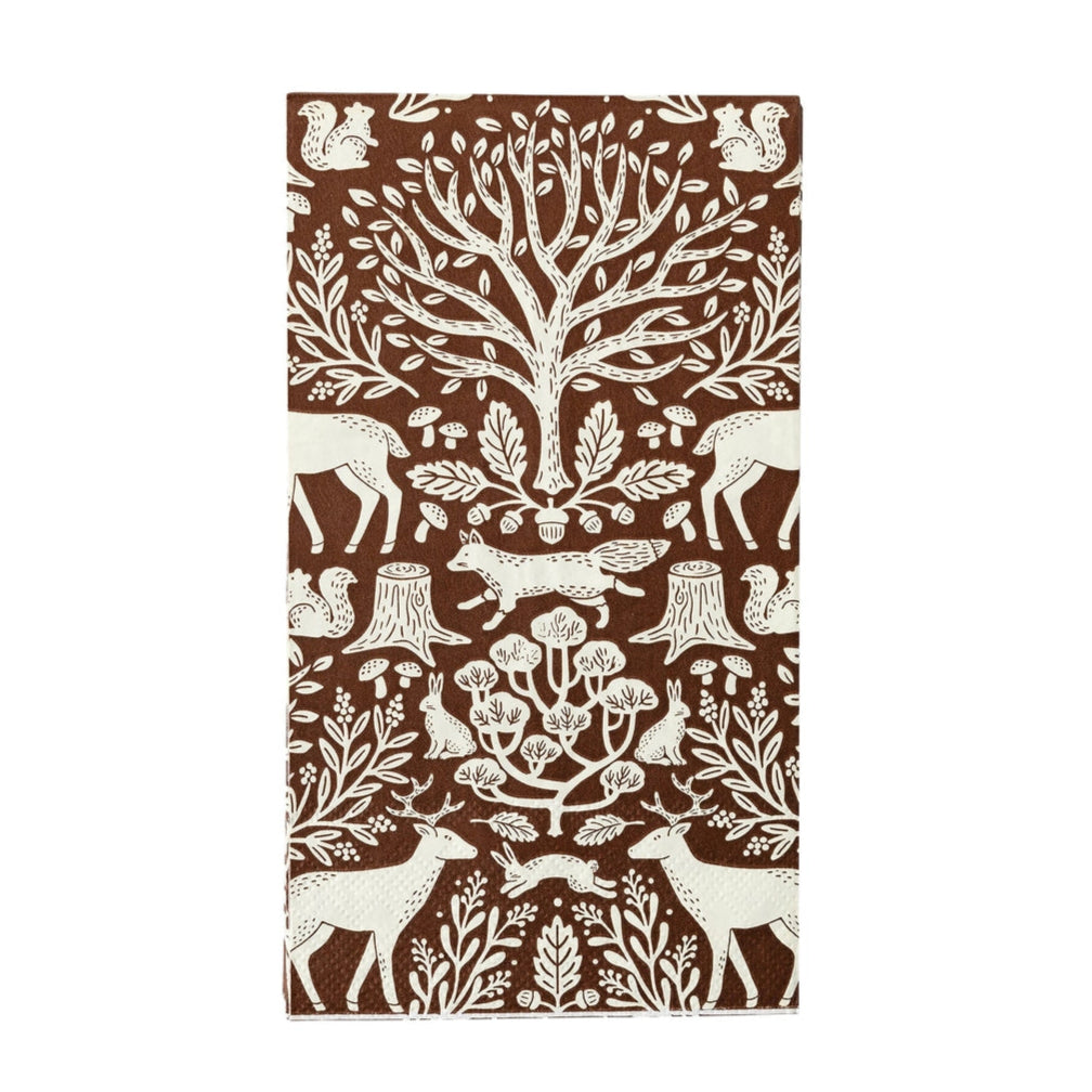 Paper napkin with forest animals on a brown background